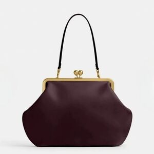 COACH Large Oversized Kisslock Frame Shoulder Bag Clutch Bag Brown